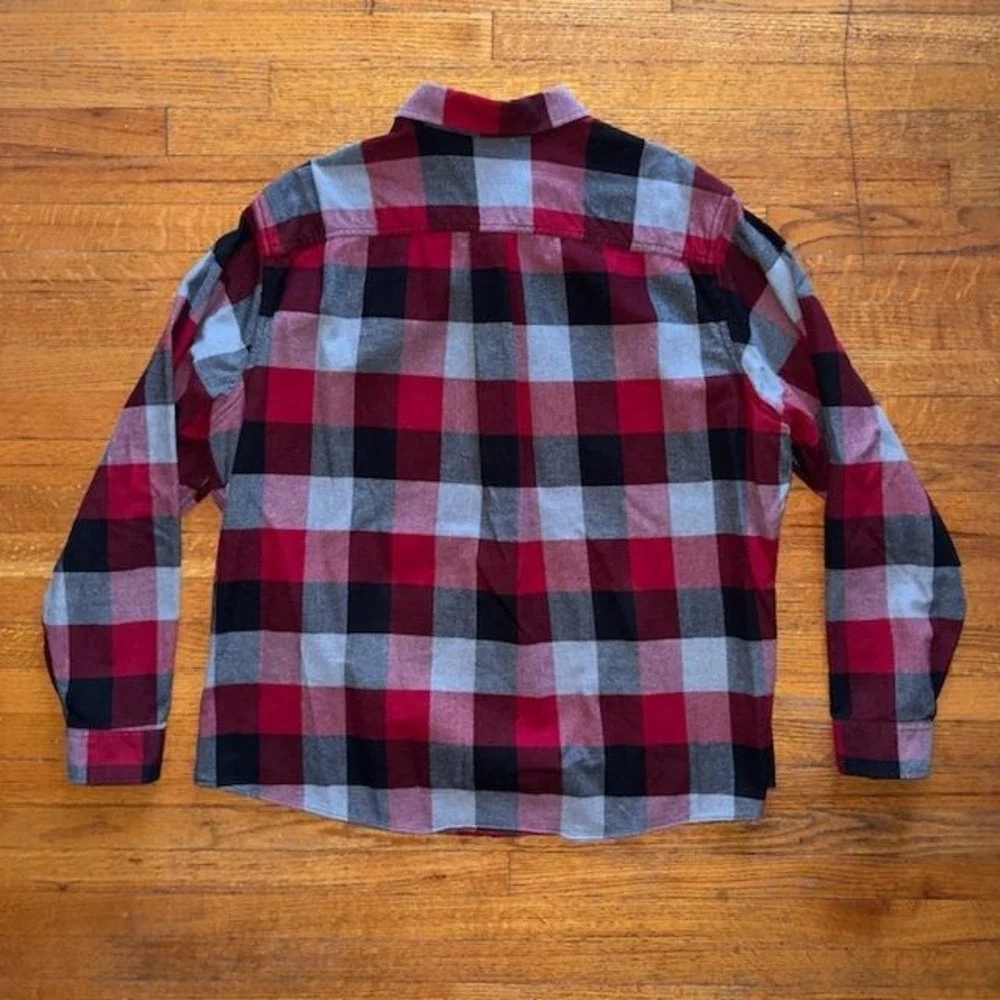 Eddie Bauer Mens‎ 2XL Classic Fit Flannel Shirt Plaid Button Up Red Gray